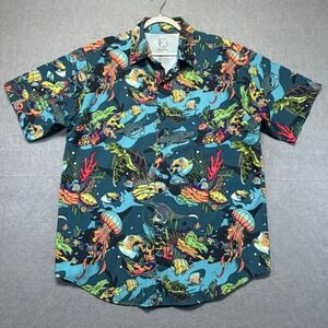 Project X Mens 2XL Sea Life Turtle Jellyfish Shark Print Button Down Shirt Teal